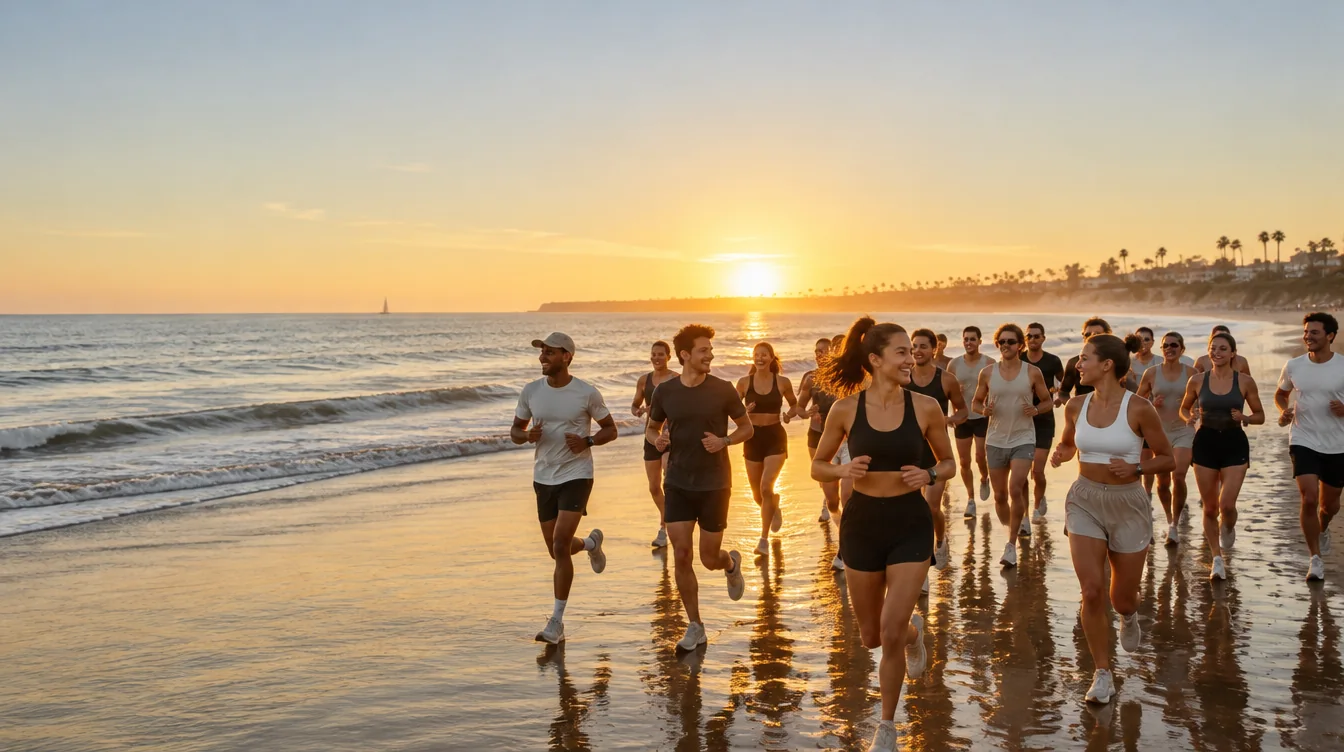 Run club on the beach at sunrise