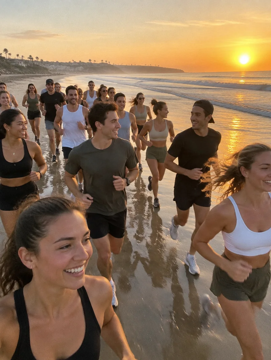 Run club on the beach at sunrise